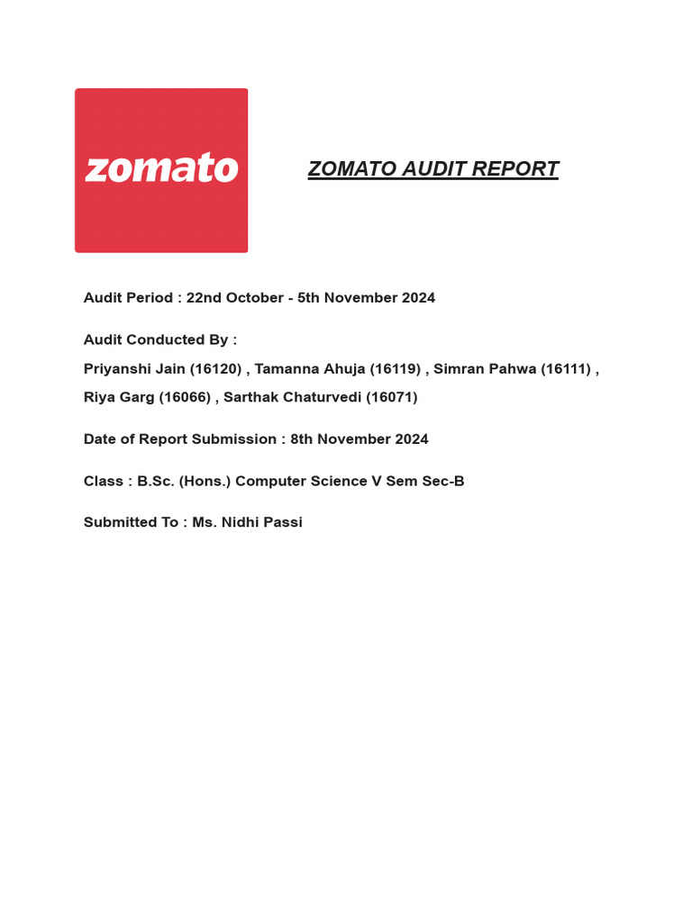 Zomato Data Privacy Audit Report 2024 | PDF | Security | Computer Security