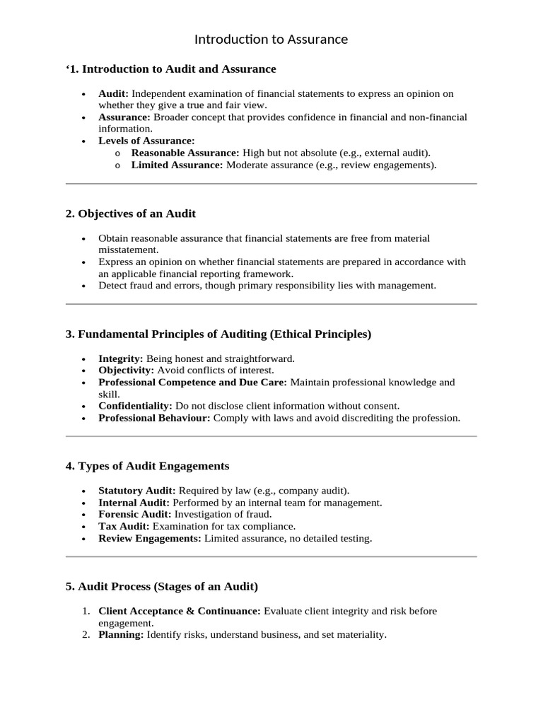 Audit and Assurance Overview Guide | PDF | Audit | Internal Control