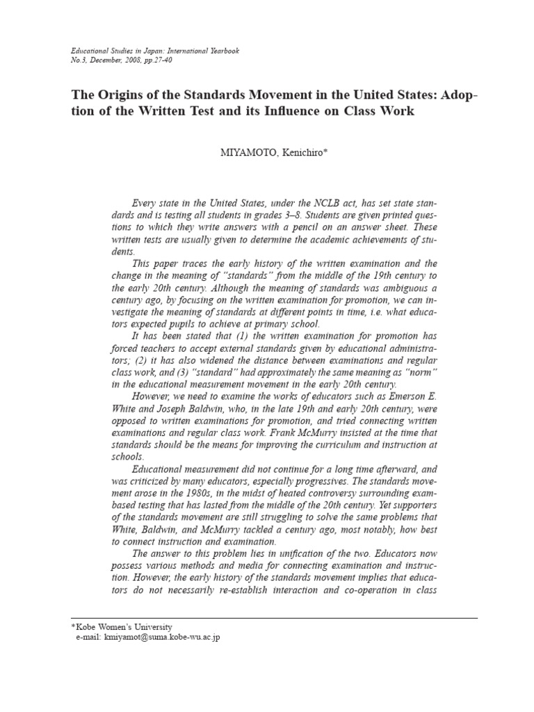 The Origins of The Standards Movement in The United States by Kenichiro ...