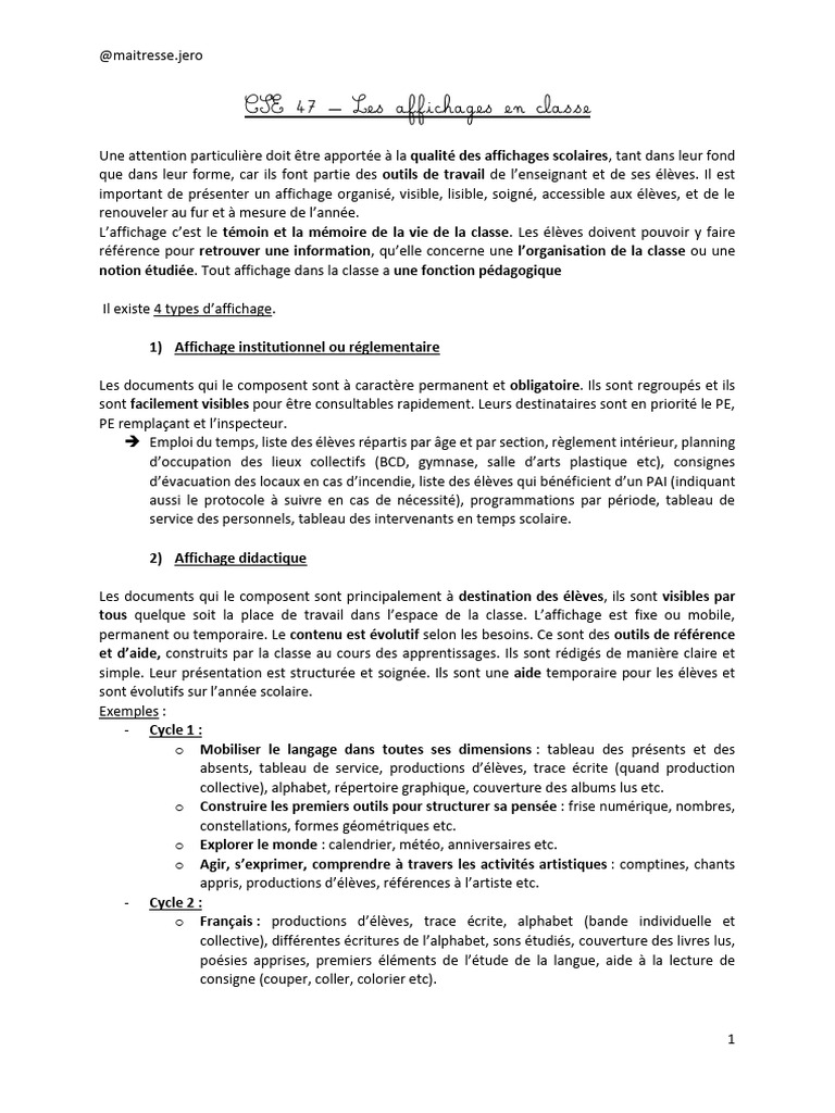 Affichages scolaires en classe : types et rôles | PDF | Mathématiques ...