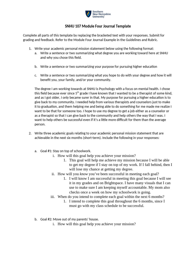 SNHU 107 Module Four Journal Guide | PDF | Psychology | Behavioural ...