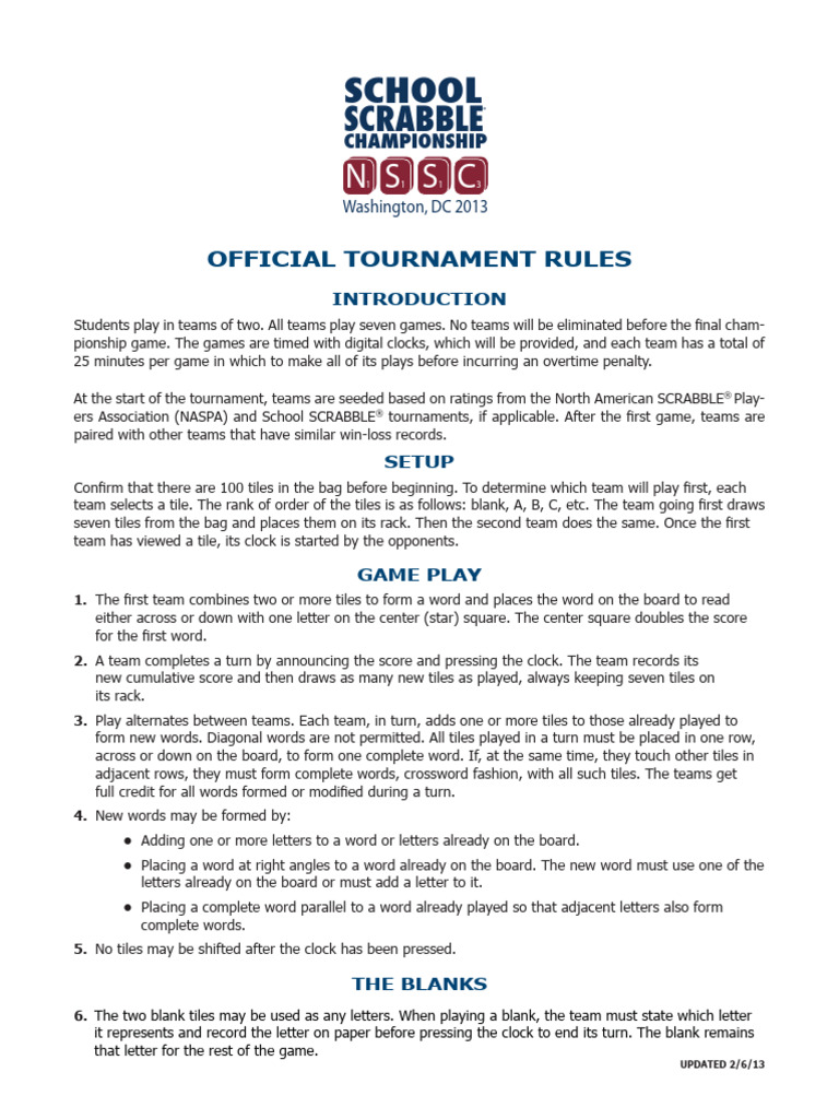 SCRABBLE Championship Game Rules | PDF