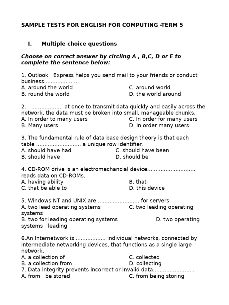 English for Computing Sample Tests | PDF | Operating System | Graphical ...