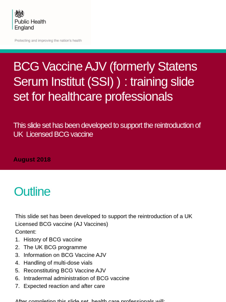 PHE BCG Vaccine AJV Slide Set August 2018 (v1.3) | PDF | Tuberculosis ...