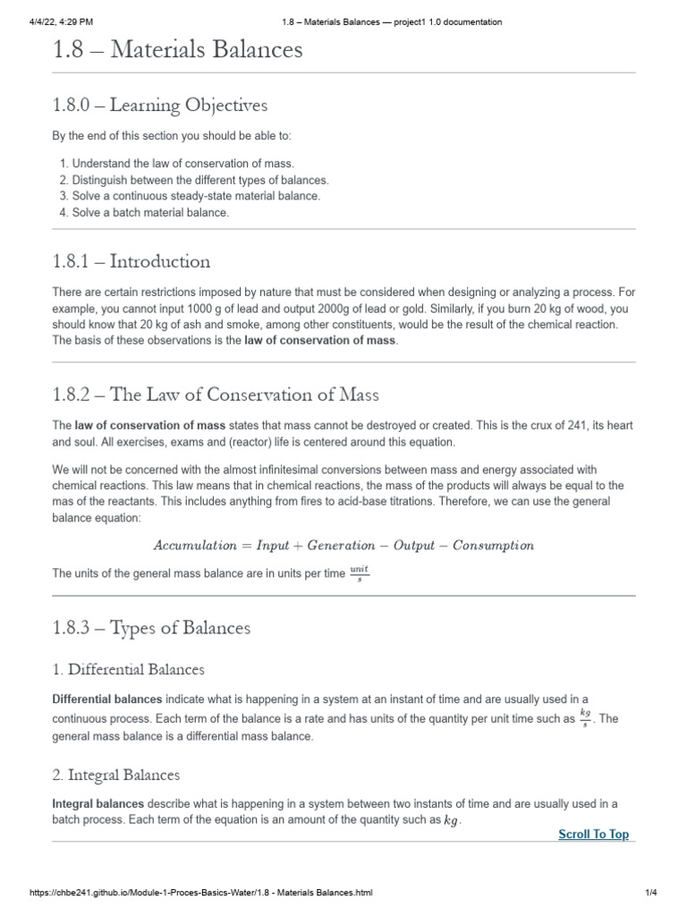 Understanding Material Balances in Processes | PDF | Chemistry ...