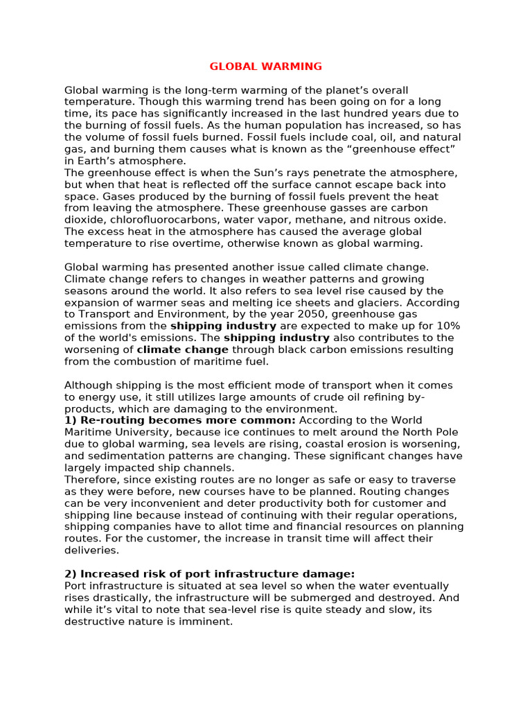 Impact of Global Warming on Shipping | PDF | Climate Change ...