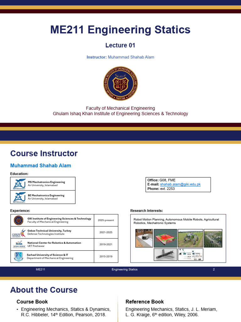 Engineering Statics ME211 Course Overview | PDF | Force | Mass