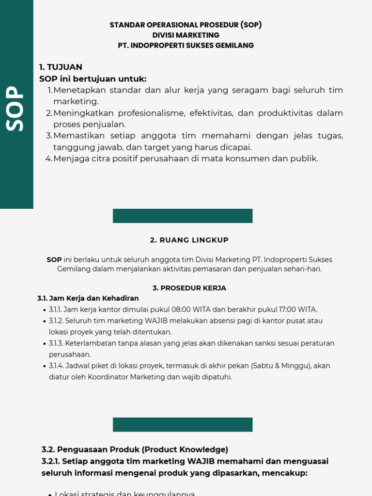 SOP Tim Marketing PT Indoproperti | PDF