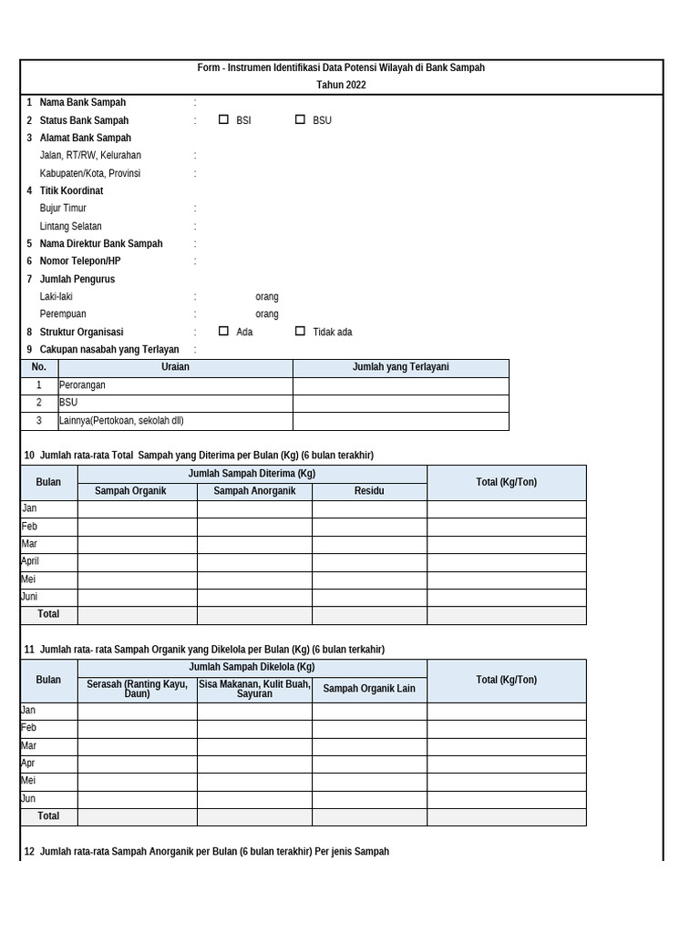 Form Instrumen Data Potensi Bank Sampah Dan Check List - BSI & BSU-Adit ...
