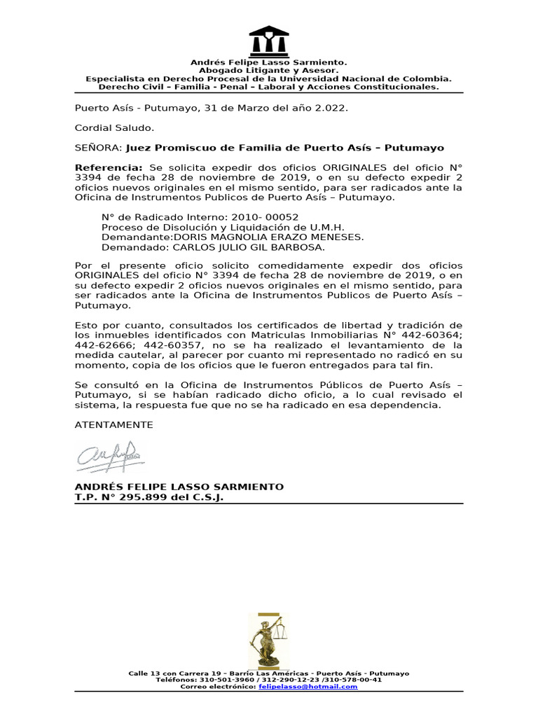 Solicitud Documentos Originales Oficiar A O.R.I.P | PDF