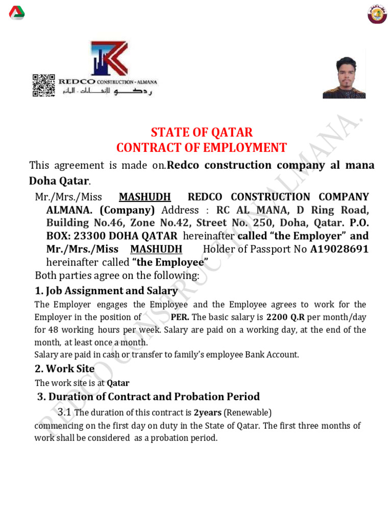 Qatar Employment Contract for Helper | PDF | Employment | Overtime
