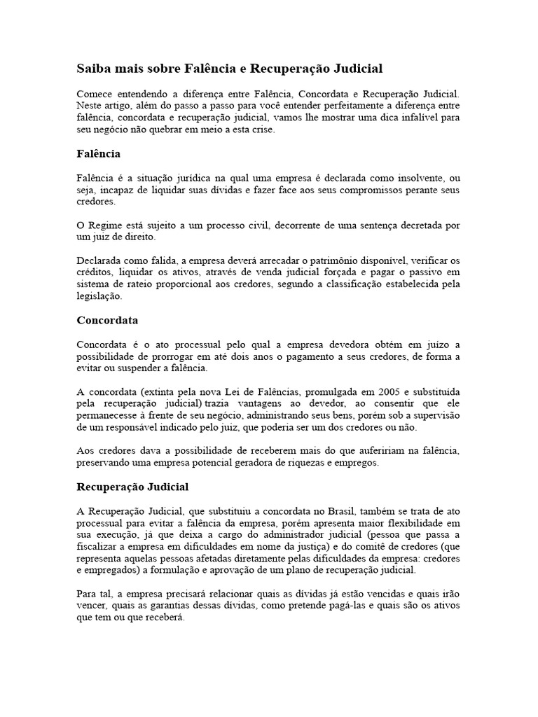 Falência vs. Recuperação Judicial: Entenda | PDF | Falência | Insolvência