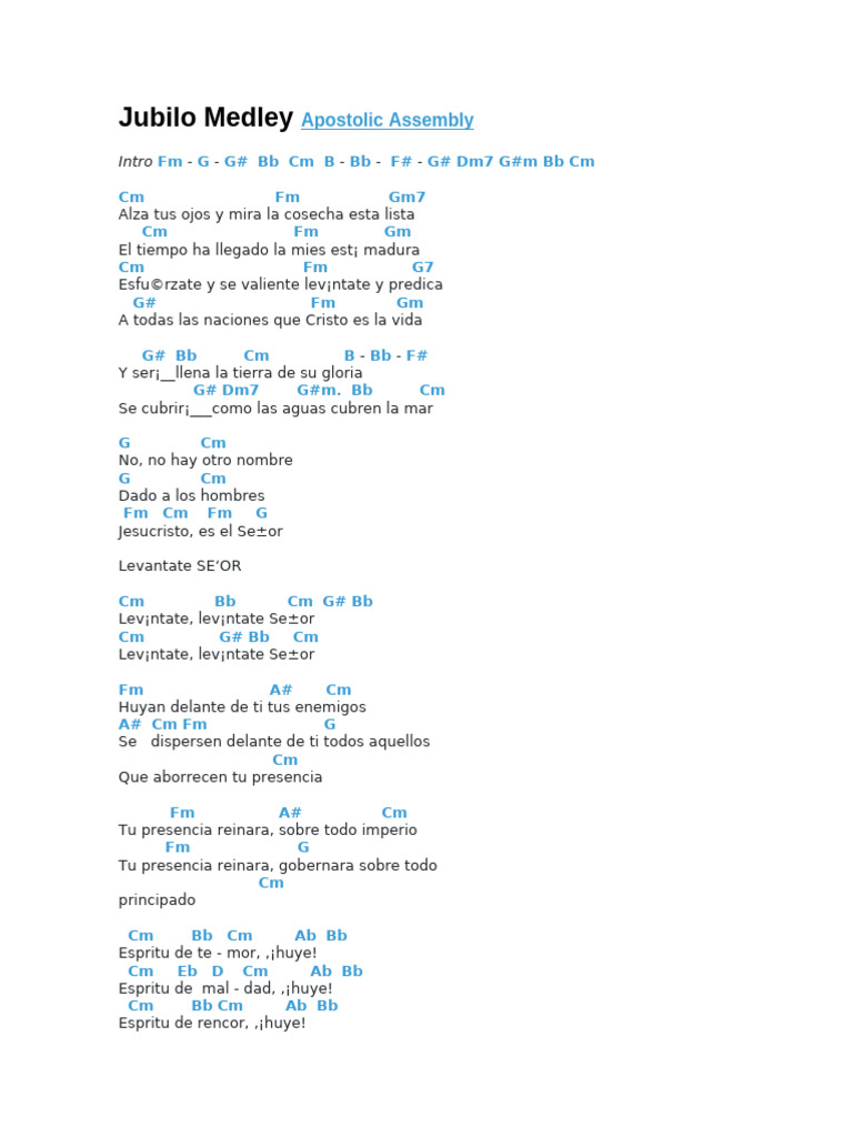 Jubilo Medley: Acordes y Letra | PDF