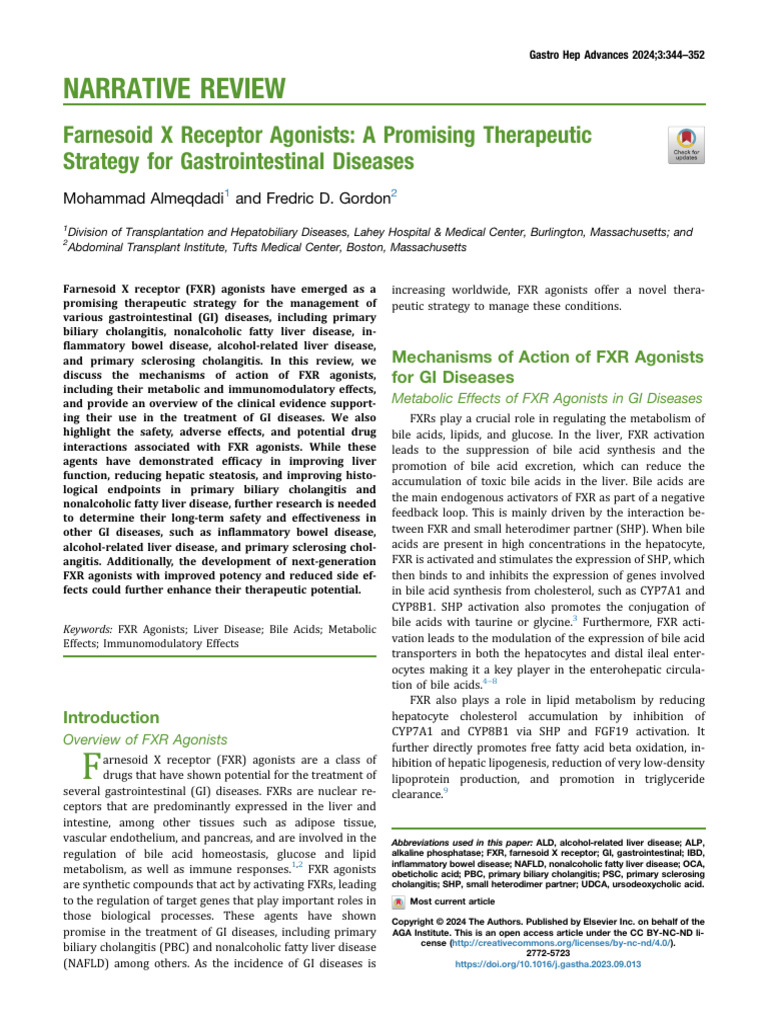 Farnesoid X Receptor Agonists - A Promising Therapeutic Strategy For GI ...