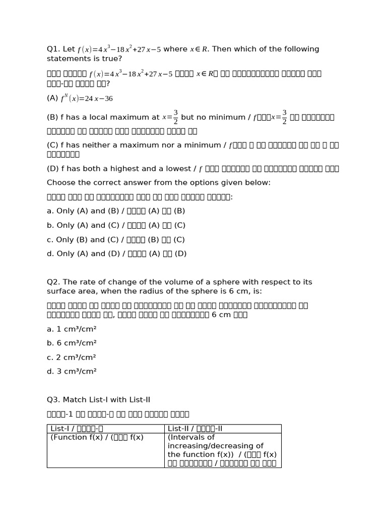 Application of Derivatives Chapter 6 Pyq 2025 | PDF