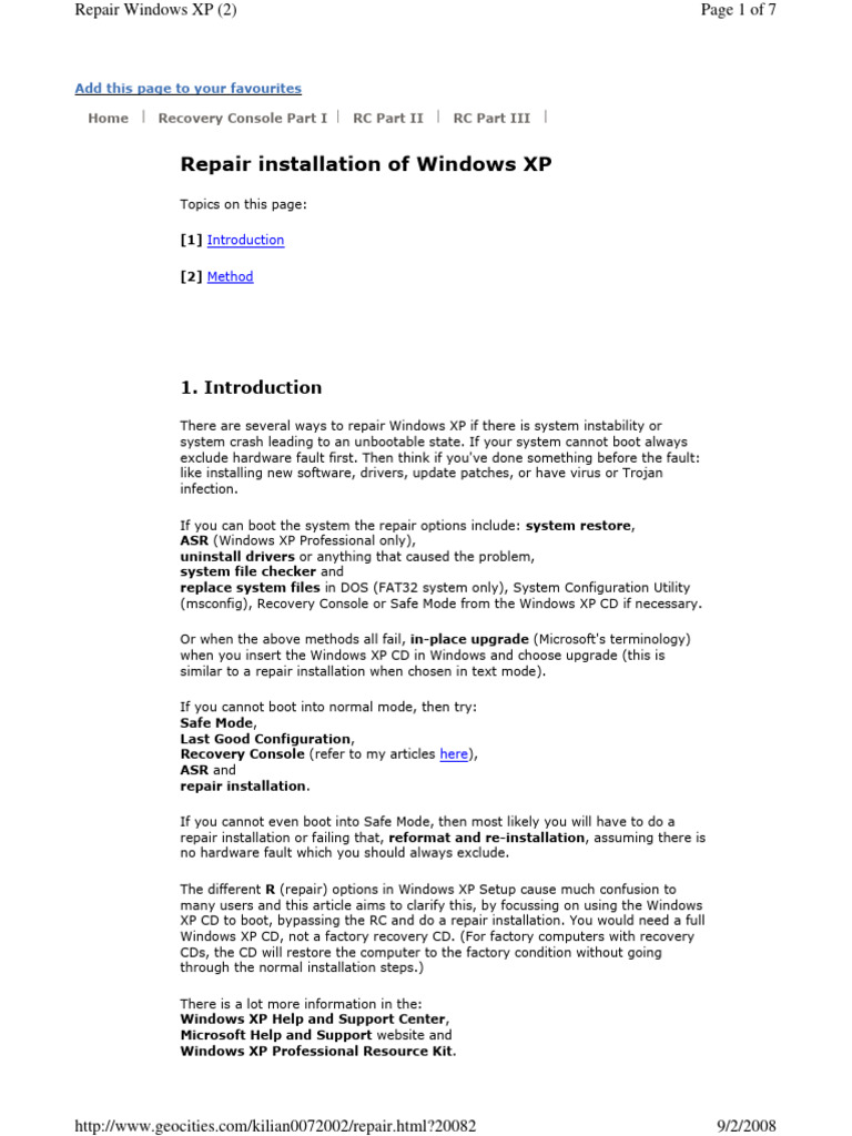 Repair Installation Guide for Windows XP | PDF | Microsoft Windows ...
