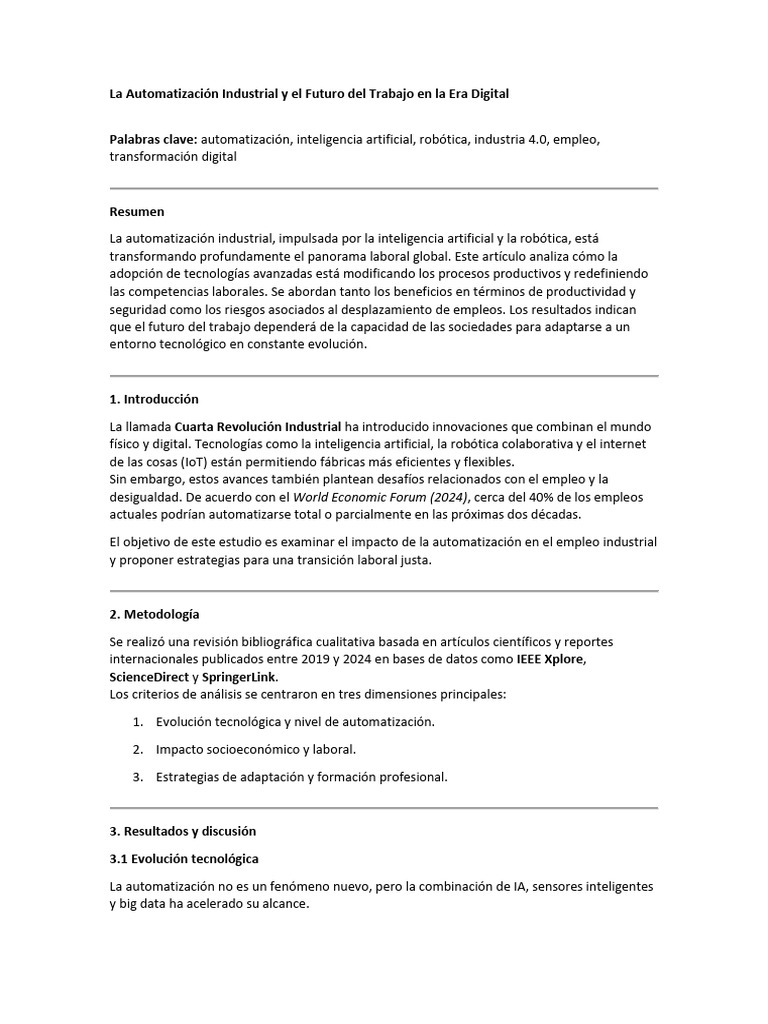 Automatización Industrial y Empleo Futuro | PDF | Inteligencia ...