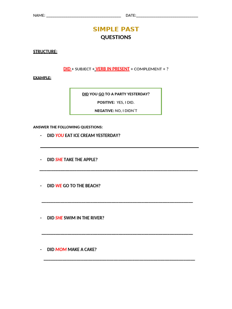 Simple Past Question Structure Guide | PDF