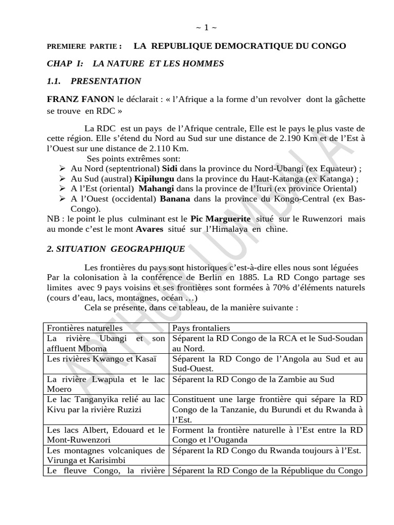 Géographie et Relief de la RDC | PDF | République démocratique du Congo ...