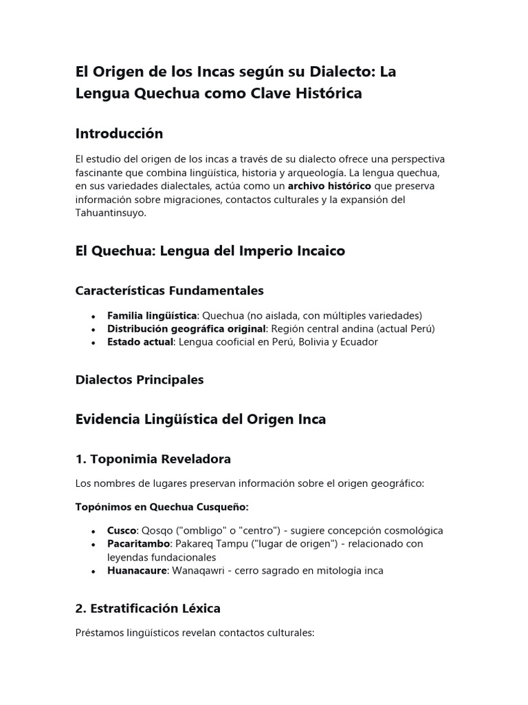 Origen de los Incas a través del Quechua | PDF | Imperio Inca | Dialecto