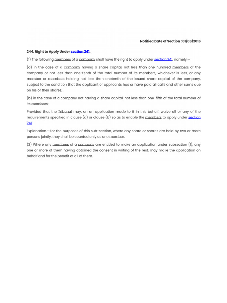 Right To Apply Under Section 241 | PDF