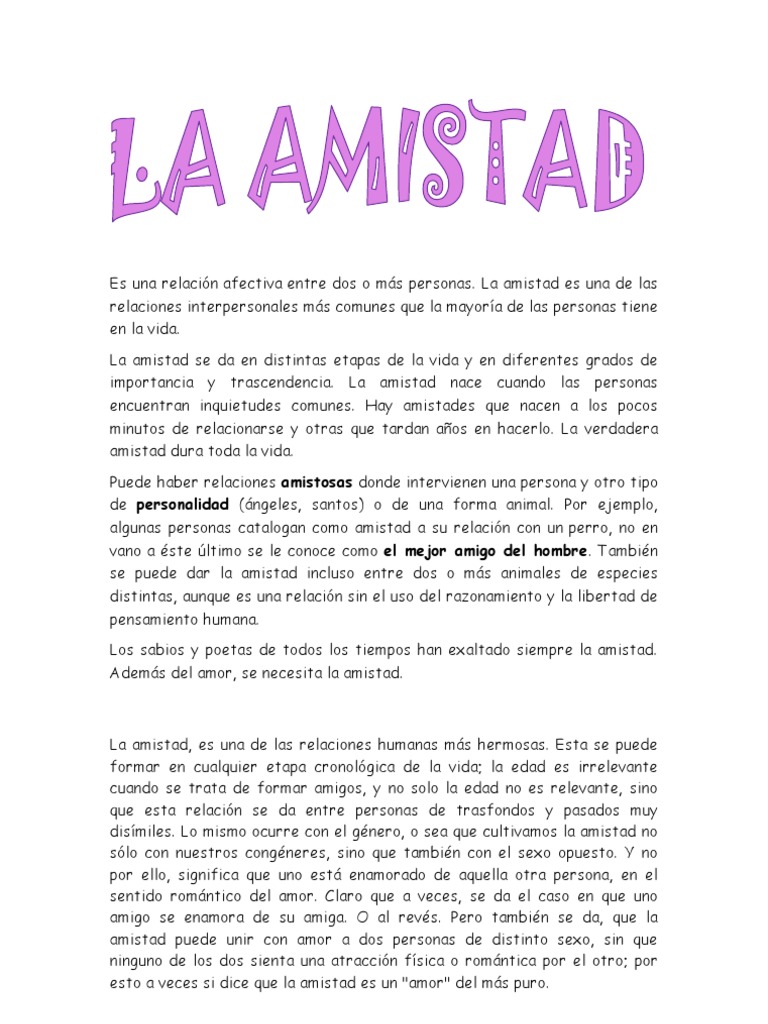 La Amistad Pdf Amistad Amor