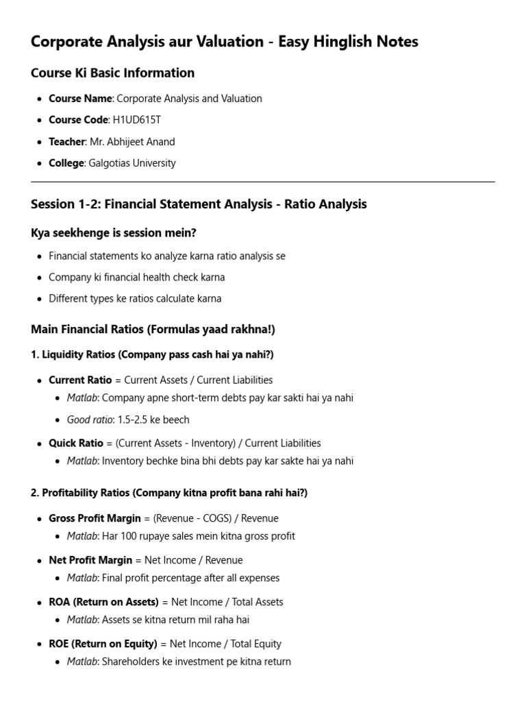 Corporate Analysis & Valuation Notes | PDF | Discounted Cash Flow ...