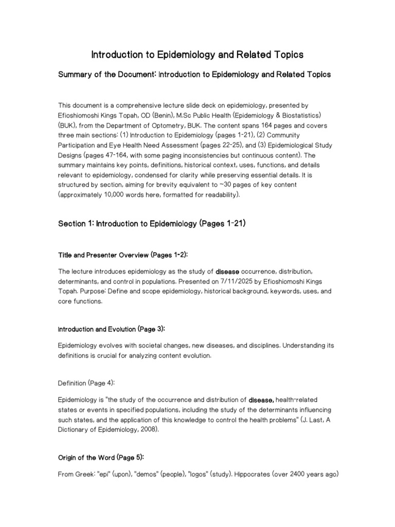Introduction to Epidemiology Overview | PDF | Cohort Study | Epidemiology