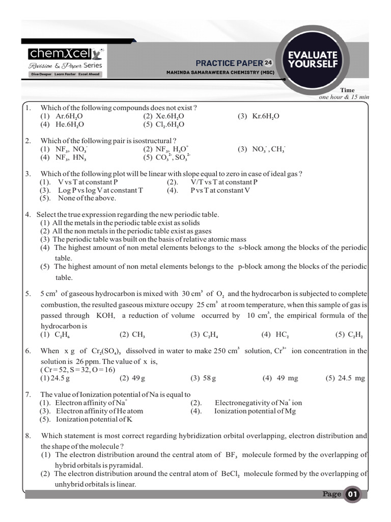 Chemistry Exam Questions and Solutions | PDF | Gases | Atomic Orbital