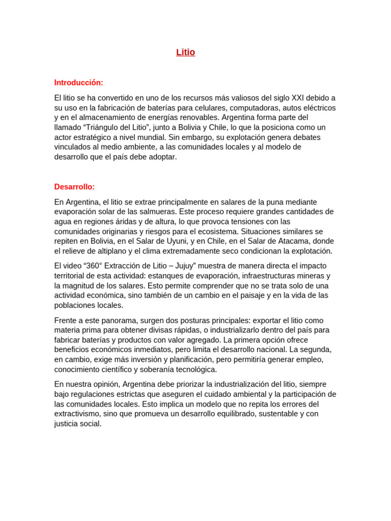 Litio en Argentina: Oportunidades y Retos | PDF | Entorno natural ...