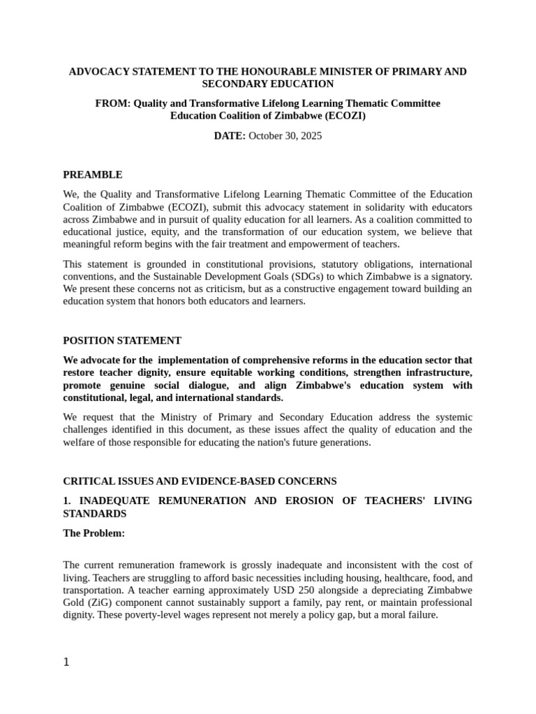 Booklet Advocacy Statement | PDF | Teachers | Curriculum
