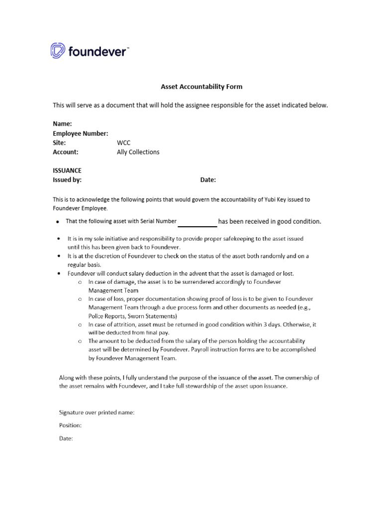 Yubi Key Asset Accountability Form | PDF