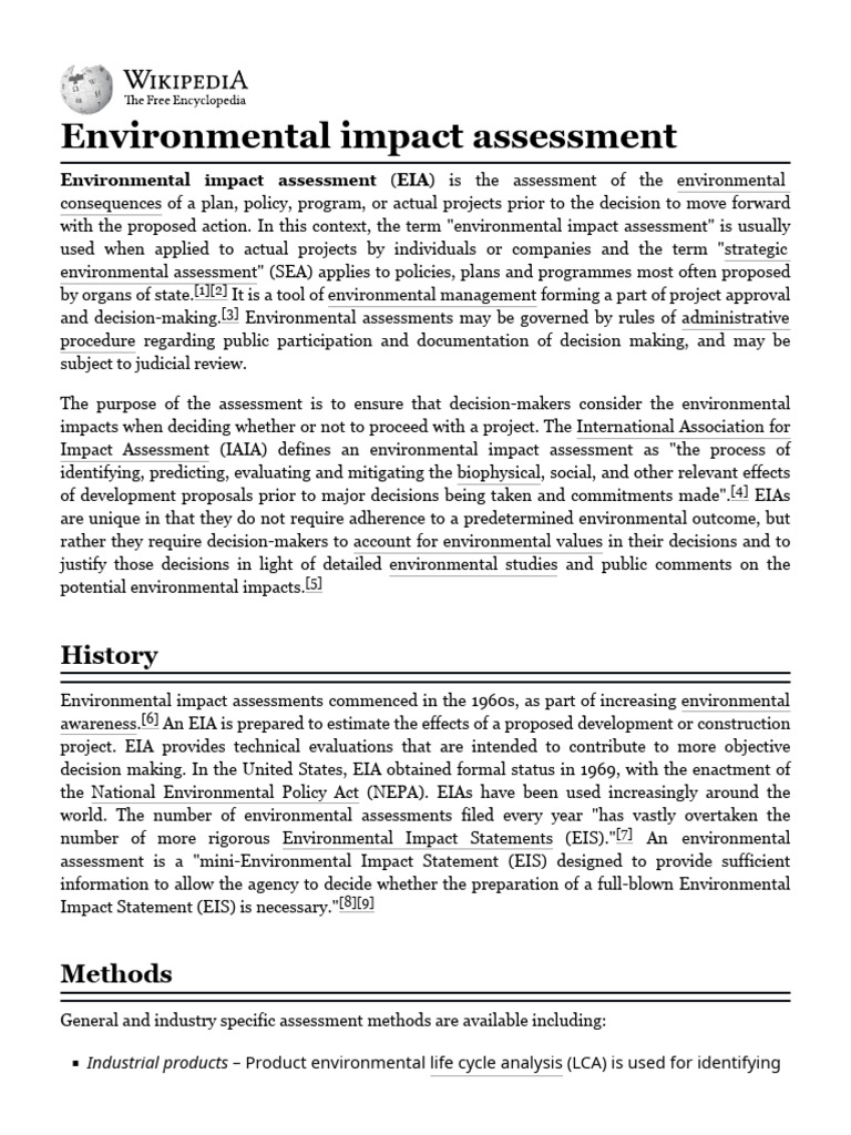Environmental Impact Assessment - Wikipedia | PDF | Environmental ...