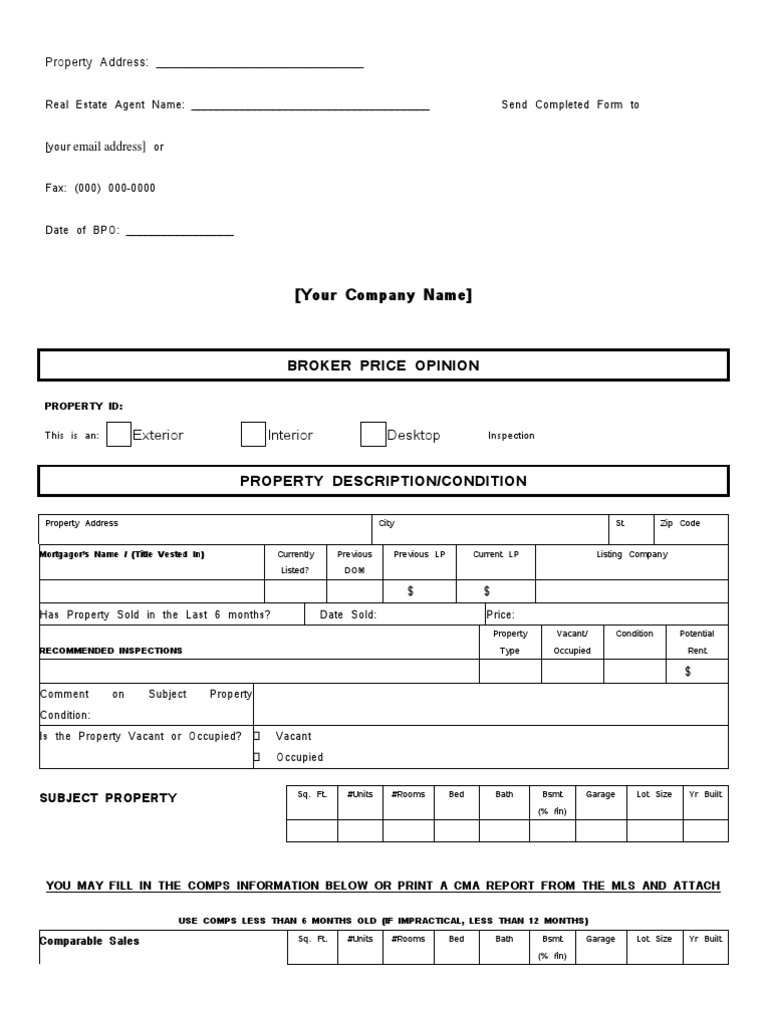 Free Printable Bpo Form