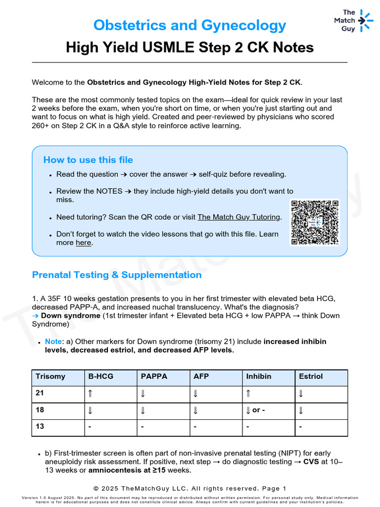 High-Yield OB/GYN Notes for Step 2 CK | PDF | Childbirth | Gestational ...