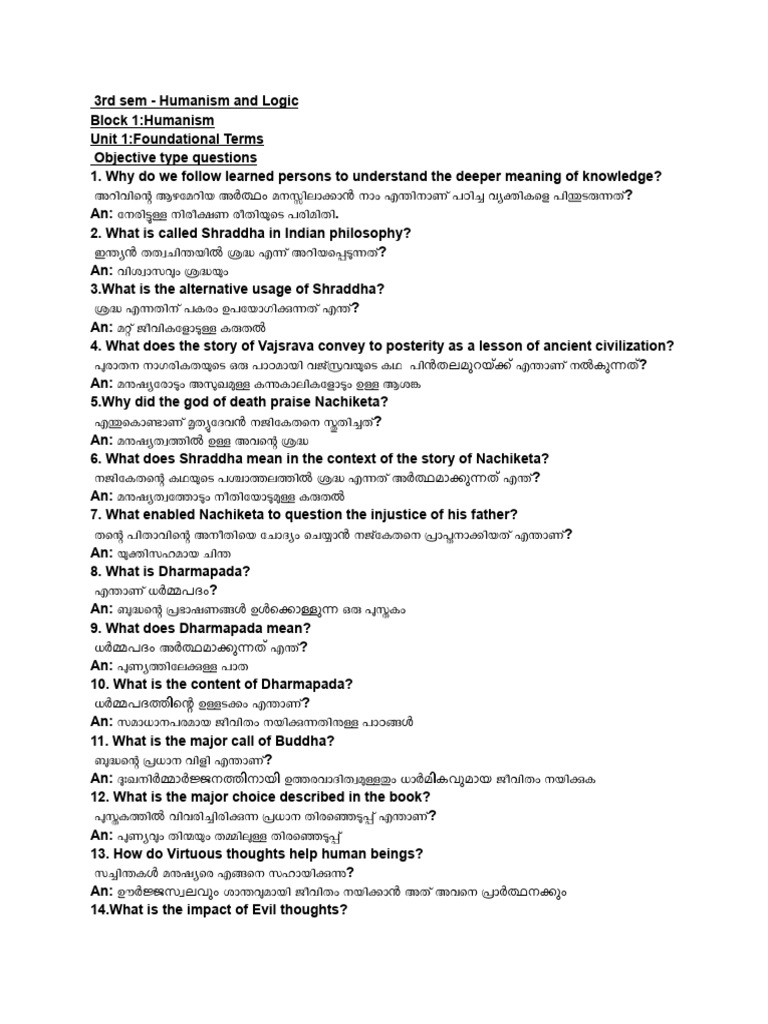 3rd Sem Humanism and Logic Block 1, Unit 1 | PDF