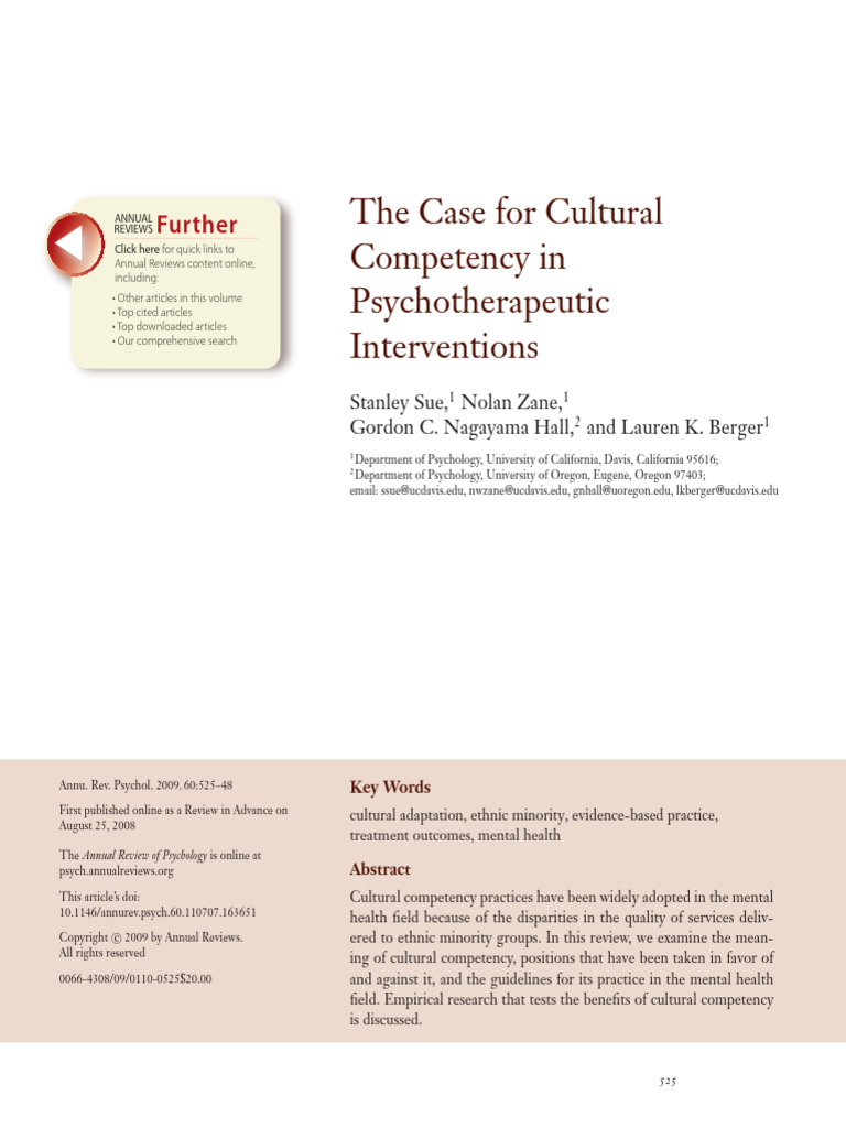 Cultural Competence in Psychotherapy | PDF | Psychotherapy ...
