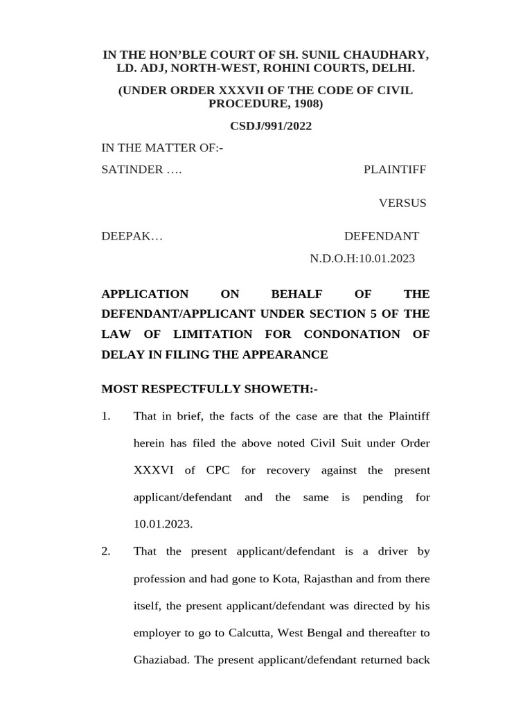 Delay Condonation Application in Court | PDF | Affidavit | Common Law