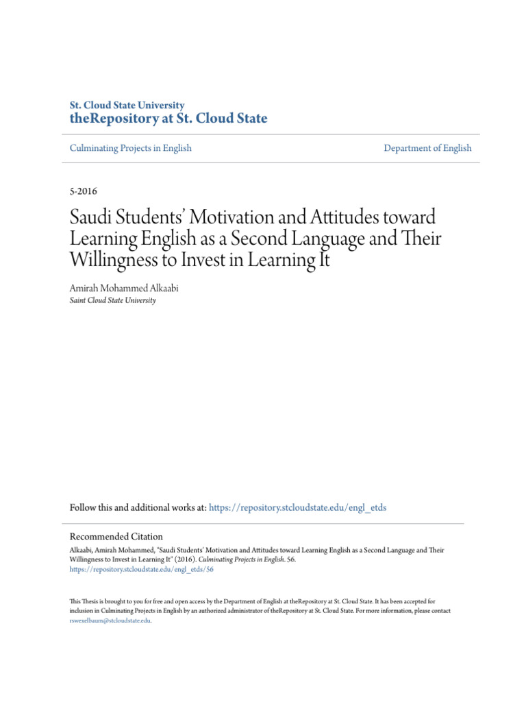 Saudi Students - Motivation and Attitudes Toward Learning English | PDF ...