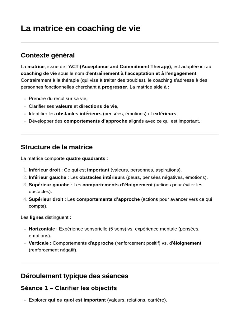 Coaching de vie avec la matrice ACT | PDF | Psychologie | Cognition