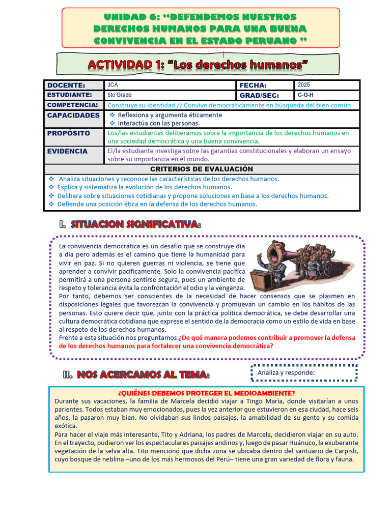 5° DPCC - Actv.01-Unid.6 | PDF | Derechos humanos | Derechos