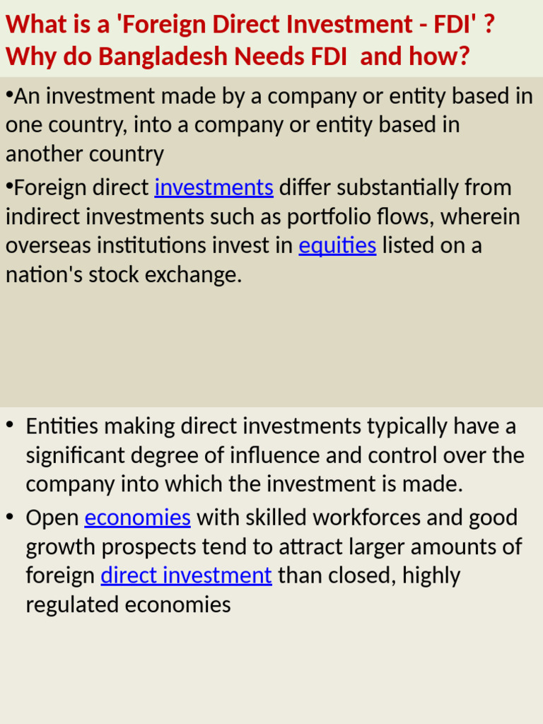 Importance of FDI for Bangladesh's Growth | PDF