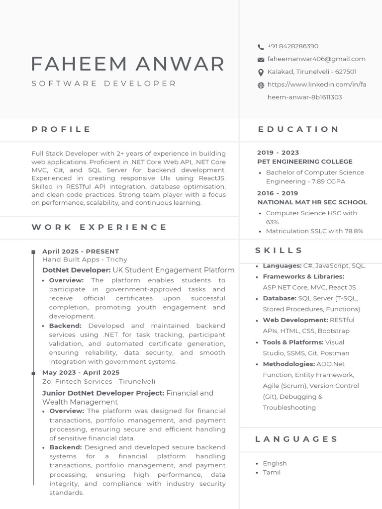 FaheemAnwar Resume | PDF | Web Development | Computing