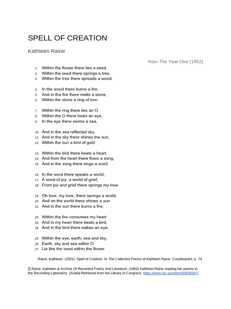 Spell of Creation by Kathleen Raine | PDF