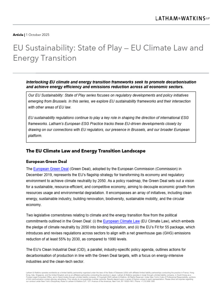 EU Climate Law & Energy Transition Overview | PDF | Climate Change ...