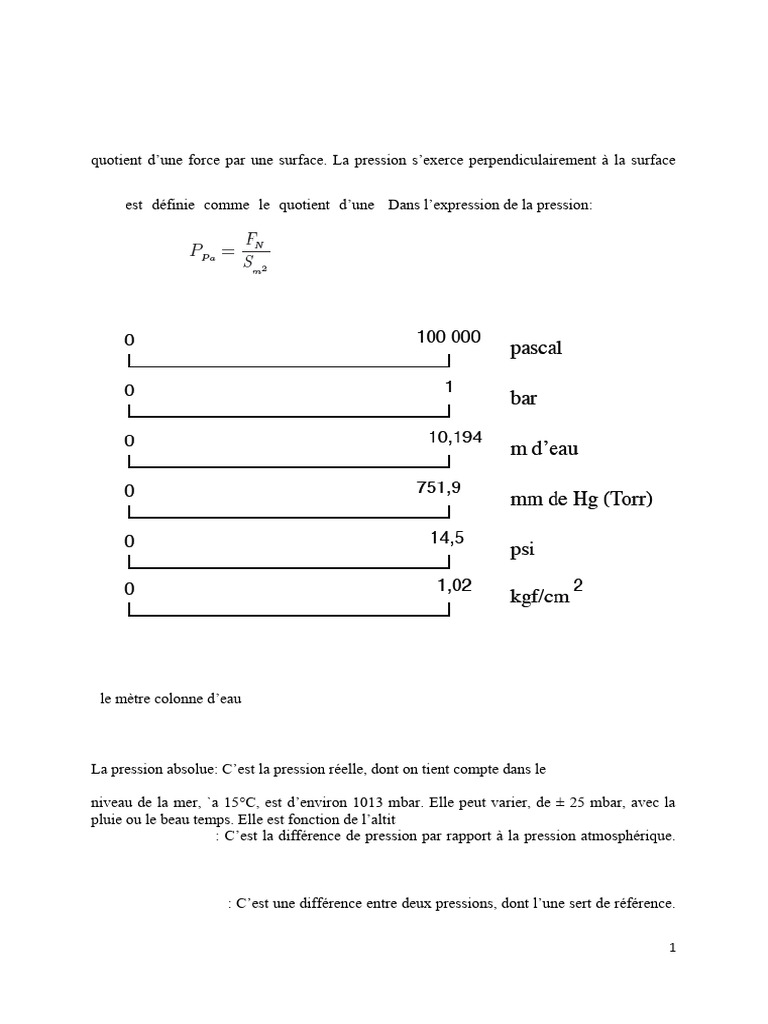 Mesure et Types de Pression | PDF | Pression | Pascal (Unité)