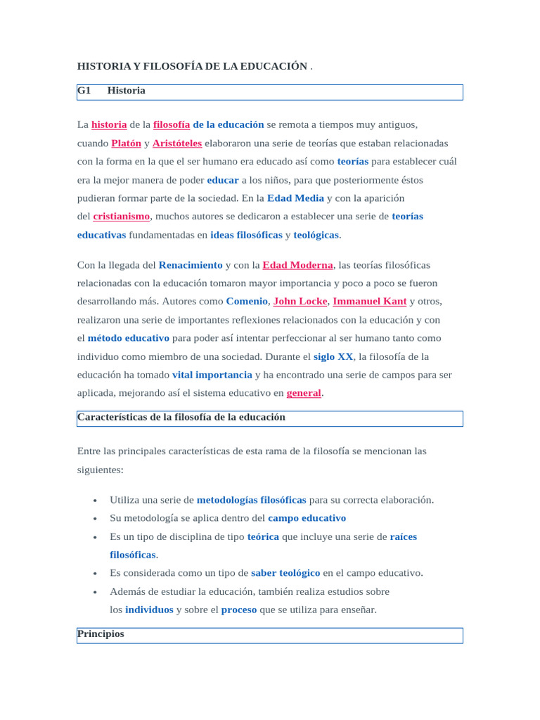 Historia y Principios de la Filosofía Educativa | PDF | Pensamiento ...
