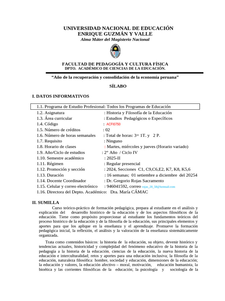 Historia y Filosofía de la Educación | PDF | Pedagogía | Plan de estudios