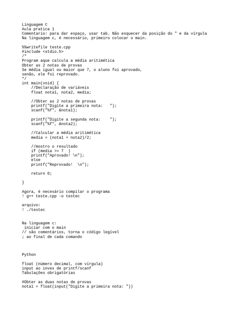 Média Aritmética em C e Python | PDF