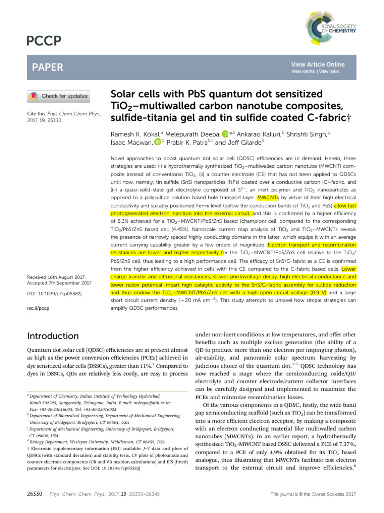 Enhancing Quantum Dot Solar Cells Efficiency | PDF | Carbon Nanotube ...